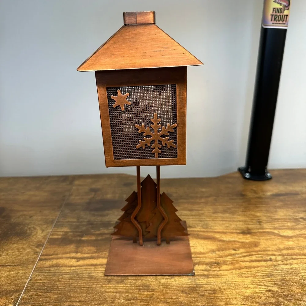 Rustic Copper Metal Snowflake Lantern Tea Light Candle‎ Holder Winter Tree Decor